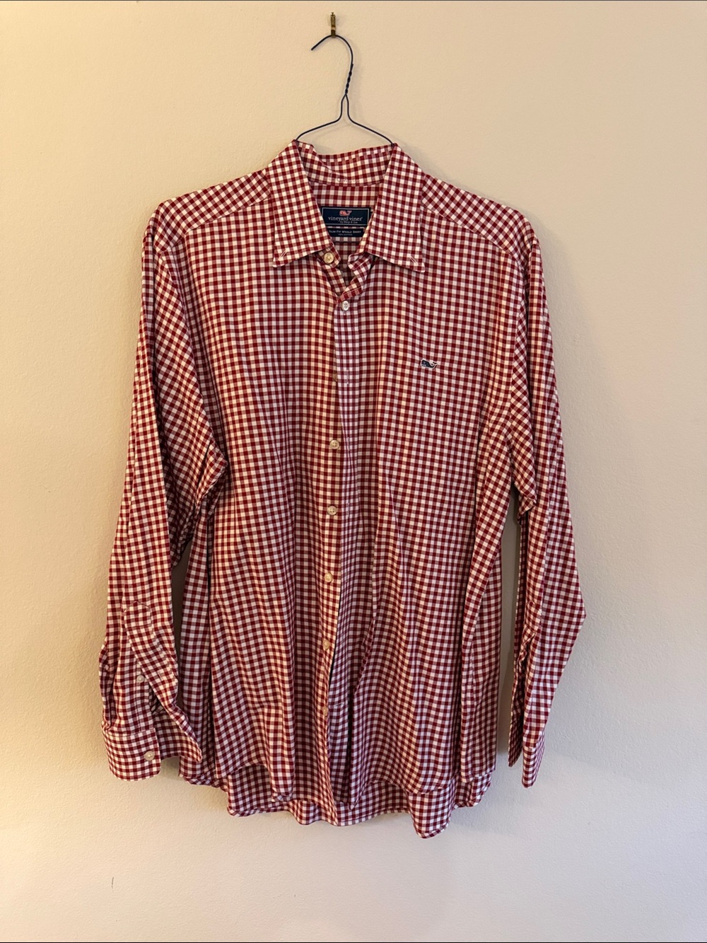 Vineyard Vines Men's Red and White Gingham Button-Down Shirt